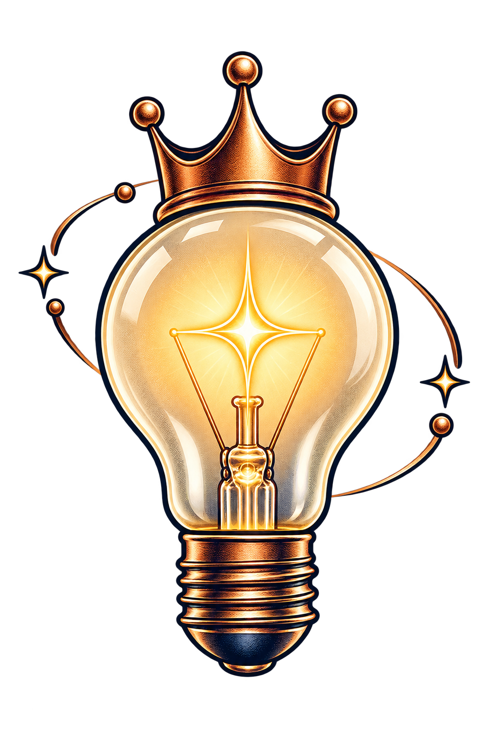 A crowned lightbulb, the Kingdom Curious emblem